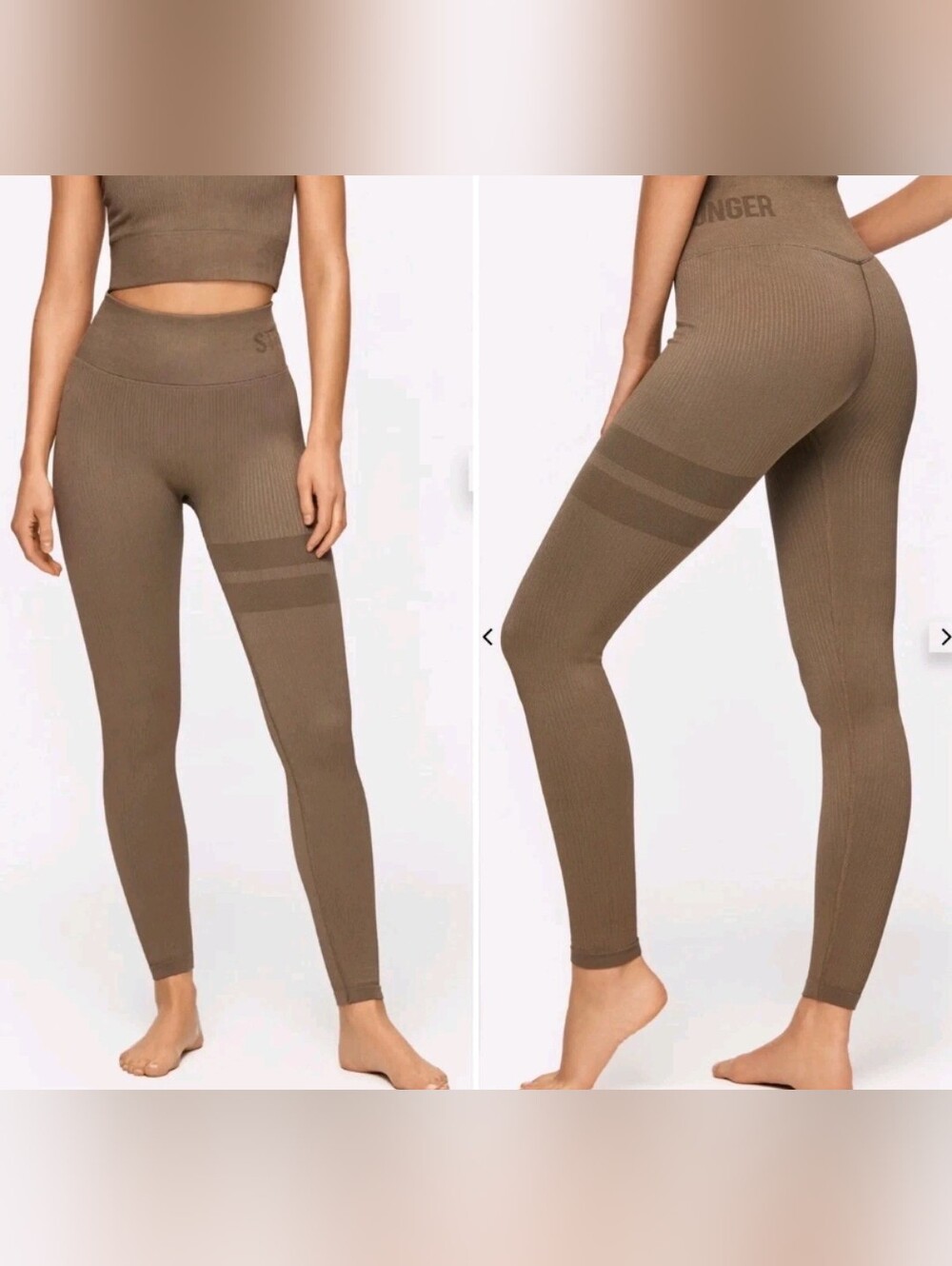 STRONGER Label Ribbed Seamless Leggings in Taupe Falcon